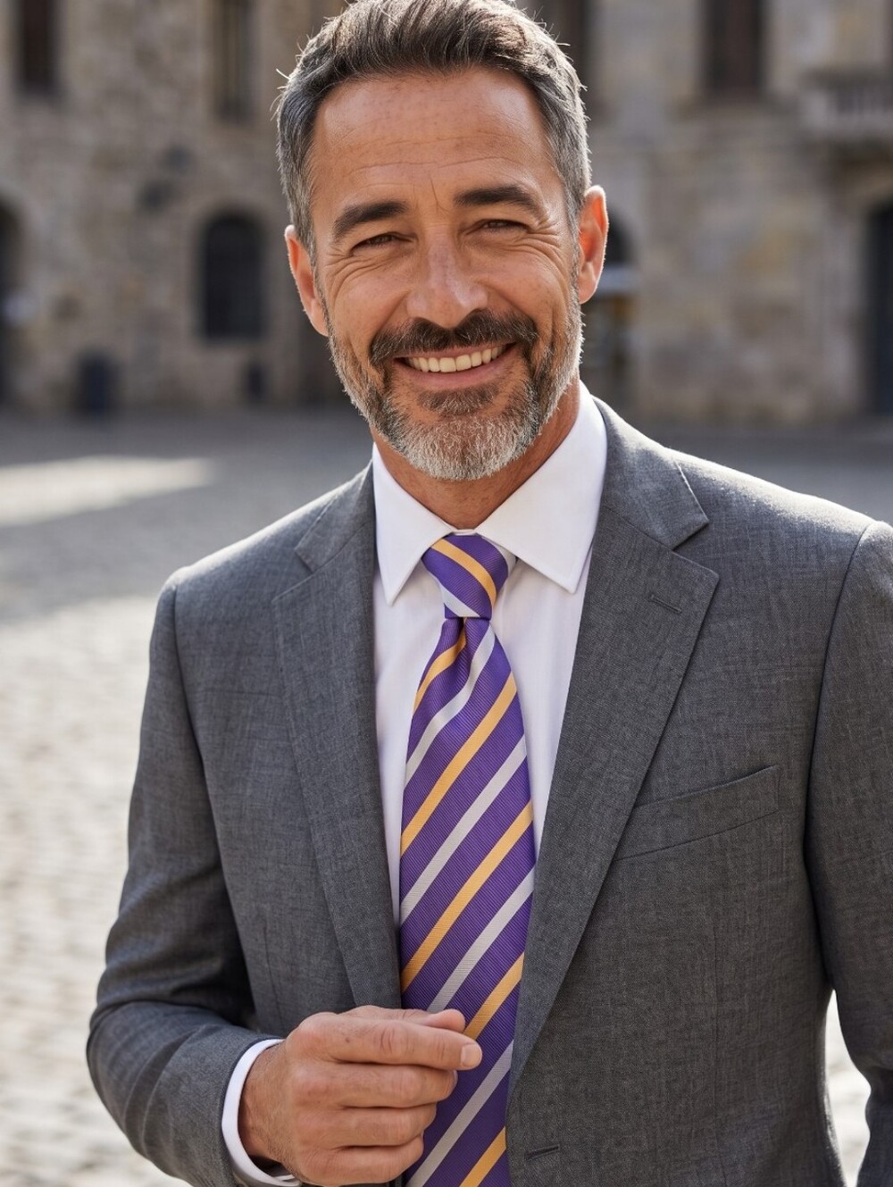 Rosso Bianco Striped Purple, White And Gold Tie